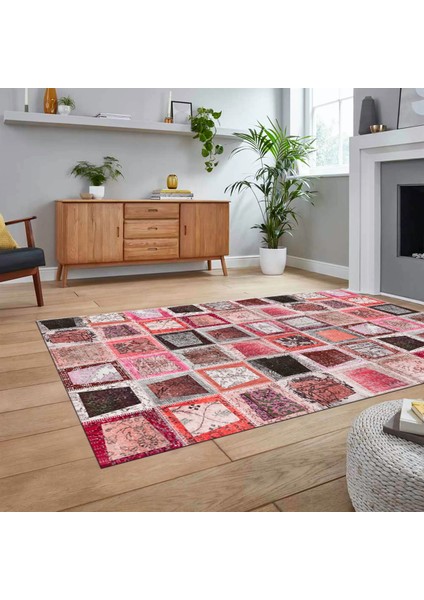 Dijital Baskılı Kaymaz Taban Yıkanabilir Patchwork Yolluk Salon Halısı, V-Patchwork-14-Kırmızı, fiyatları