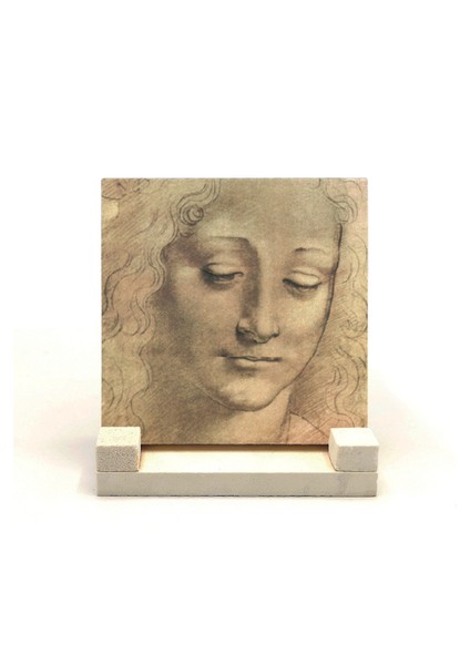 Baş Etüdü Leonardo Da Vinci Baskılı Doğaltaş Masaüstlük 10X10 KRG-138