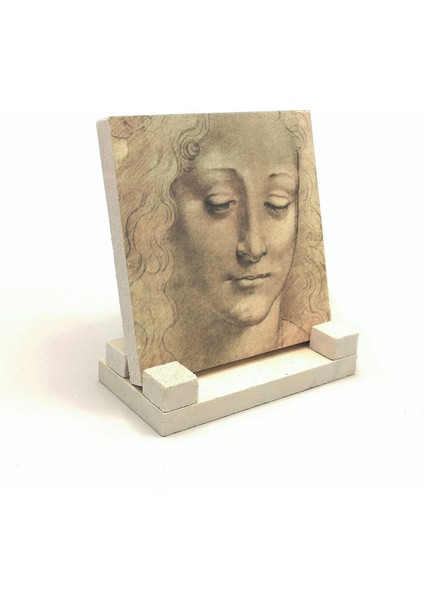 Baş Etüdü Leonardo Da Vinci Baskılı Doğaltaş Masaüstlük 10X10 KRG-138 fiyatları