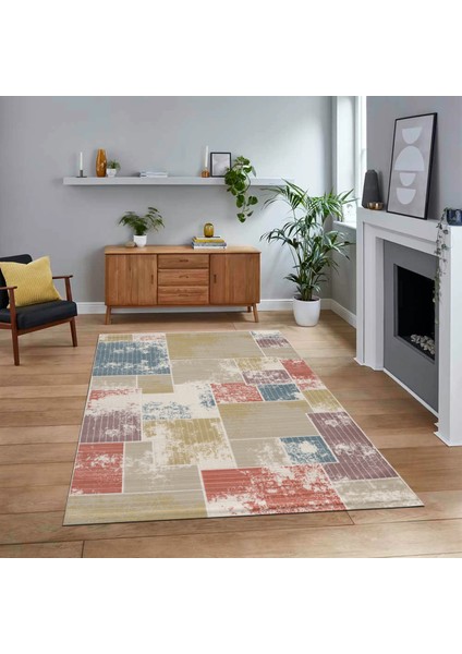 Dijital Baskılı Kaymaz Taban Yıkanabilir Patchwork Yolluk Salon Halısı, V-Patchwork-20-Renkli,