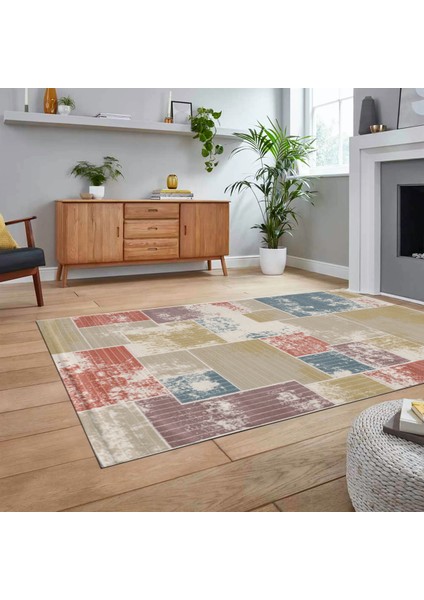 Dijital Baskılı Kaymaz Taban Yıkanabilir Patchwork Yolluk Salon Halısı, V-Patchwork-20-Renkli,