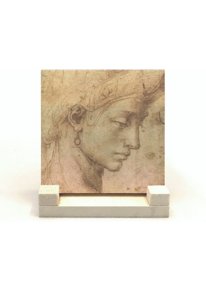 Baş Etüdü Leonardo Da Vinci Baskılı Doğaltaş Masaüstlük 10X10 KRG-139