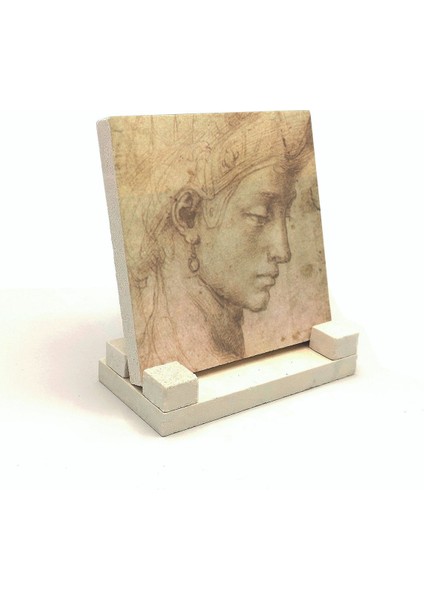 Baş Etüdü Leonardo Da Vinci Baskılı Doğaltaş Masaüstlük 10X10 KRG-139 modelleri