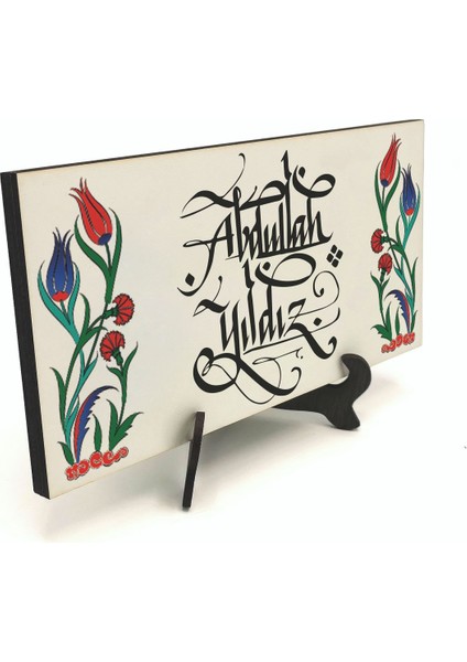 Geleneksel Hat Sanatı ile Mdf Üzerine Yazılı Masaüstü Isimlik