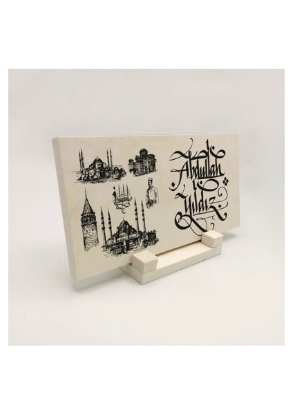 Geleneksel Hat Sanatı ile Doğal Taş Üzerine Yazılı Masaüstü Isimlik