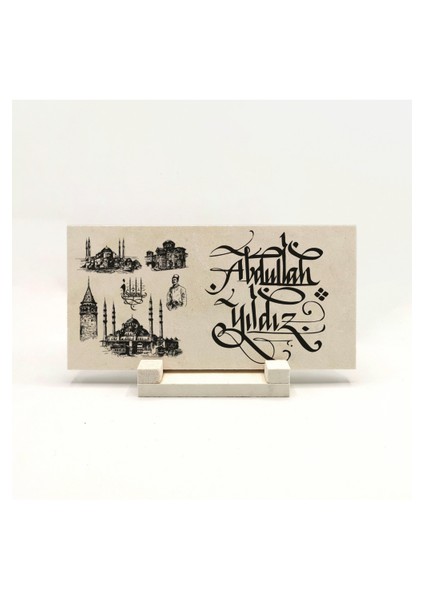 Geleneksel Hat Sanatı ile Doğal Taş Üzerine Yazılı Masaüstü Isimlik fiyatları