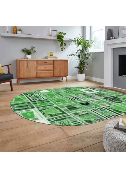 Dijital Baskılı Kaymaz Yıkanabilir Oval Patchwork Yolluk Salon Halısı, V-O-Patchwork-11-Yeşil, fiyatları