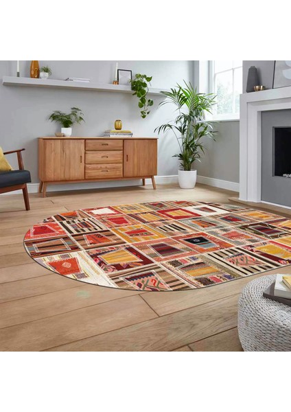 Dijital Baskılı Kaymaz Yıkanabilir Oval Patchwork Yolluk Salon Halısı, V-O-Patchwork-11-Renkli, fiyatları