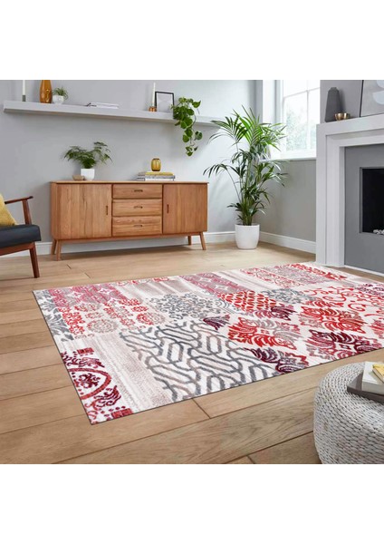 Dijital Baskılı Kaymaz Taban Yıkanabilir Patchwork Yolluk Salon Halısı, V-Patchwork-02-Kırmızı, fiyatları