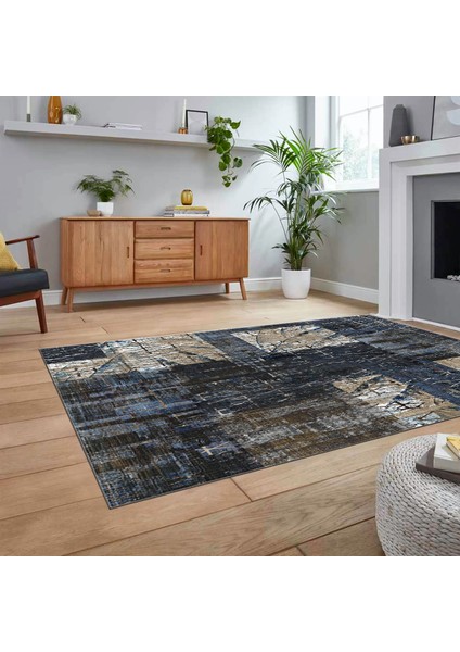 Dijital Baskılı Kaymaz Taban Yıkanabilir Patchwork Yolluk Salon Halısı, V-Patchwork-05-Mavi, fiyatları