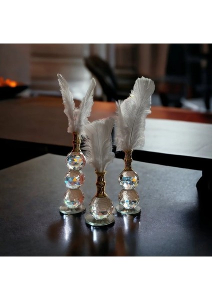 3'lü Beyaz Tüylük Seti Biblo Süs Dekor Ürünü Kristal Toplu