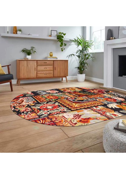 Dijital Baskılı Kaymaz Yıkanabilir Oval Patchwork Yolluk Salon Halısı, V-O-Patchwork-12-Renkli, fiyatları