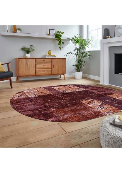 Dijital Baskılı Kaymaz Yıkanabilir Oval Patchwork Yolluk Salon Halısı, V-O-Patchwork-05-Kırmızı, fiyatları
