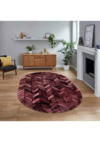 Dijital Baskılı Kaymaz Yıkanabilir Oval Patchwork Yolluk Salon Halısı, V-O-Patchwork-13-Kırmızı,