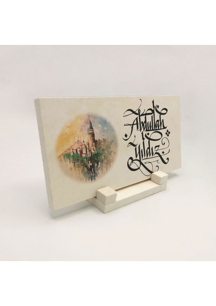 Geleneksel Hat Sanatı ile Doğal Taş Üzerine Yazılı Masaüstü Isimlik