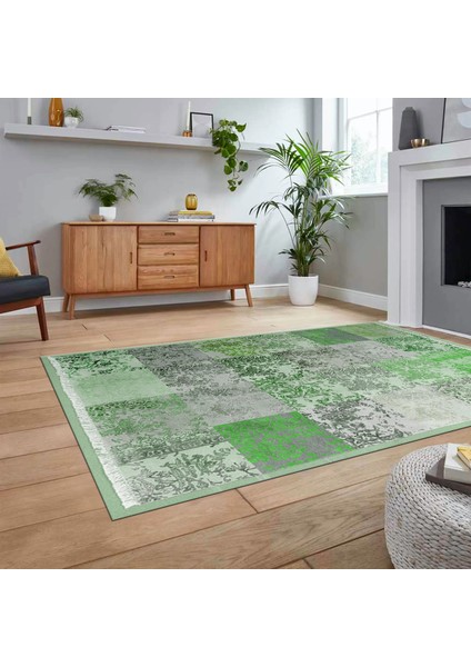 Dijital Baskılı Kaymaz Taban Yıkanabilir Patchwork Yolluk Salon Halısı, V-Patchwork-17-Yeşil, fiyatları