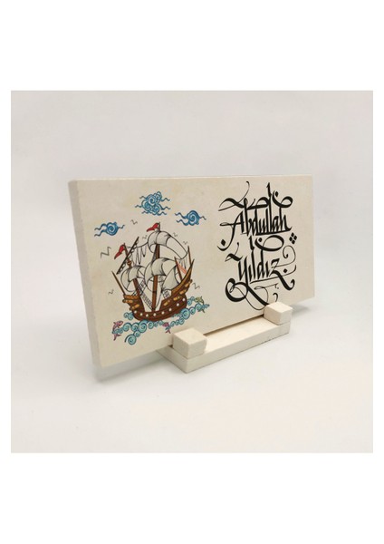 Geleneksel Hat Sanatı ile Doğal Taş Üzerine Yazılı Masaüstü Isimlik