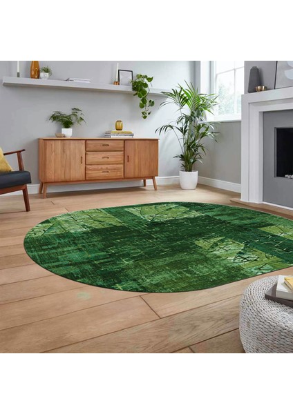 Dijital Baskılı Kaymaz Yıkanabilir Oval Patchwork Yolluk Salon Halısı, V-O-Patchwork-05-Yeşil, fiyatları