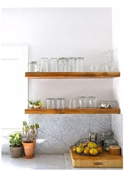 Dekoratif Doğal Ahşap 2’li Takım 60x20x4 cm (Gizli Aparatlı Raf)