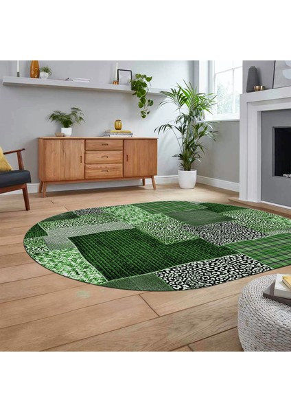 Dijital Baskılı Kaymaz Yıkanabilir Oval Patchwork Yolluk Salon Halısı, V-O-Patchwork-15-Yeşil, fiyatları