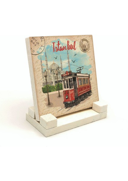 Nostaljik Tramvay Baskılı Doğaltaş Masaüstlük