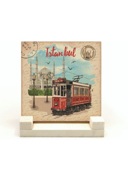 Nostaljik Tramvay Baskılı Doğaltaş Masaüstlük fiyatları