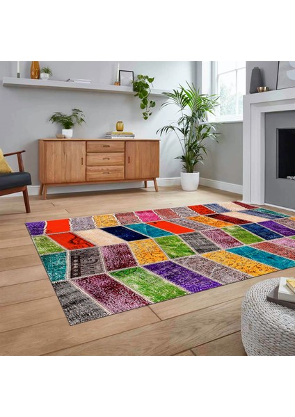 Dijital Baskılı Kaymaz Taban Yıkanabilir Patchwork Yolluk Salon Halısı, V-Patchwork-10-Renkli, fiyatları