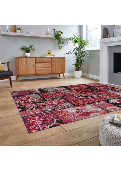 Dijital Baskılı Kaymaz Taban Yıkanabilir Patchwork Yolluk Salon Halısı, V-Patchwork-12-Kırmızı, fiyatları