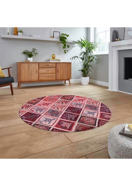 Dijital Baskılı Kaymaz Yıkanabilir Yuvarlak Patchwork Mutfak Salon Halısı, V-Y-Patchwork-08-Kırmızı, fiyatları