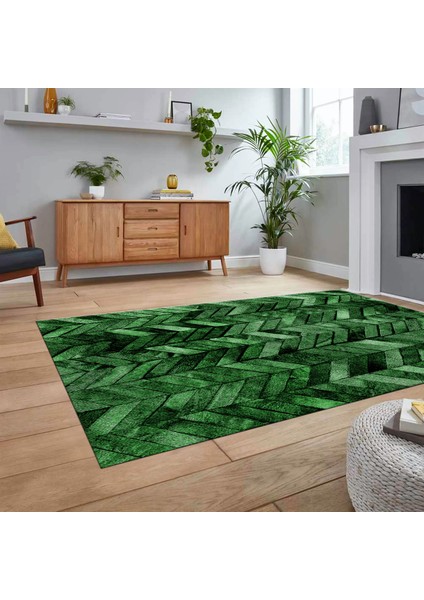 Dijital Baskılı Kaymaz Taban Yıkanabilir Patchwork Yolluk Salon Halısı, V-Patchwork-13-Yeşil,