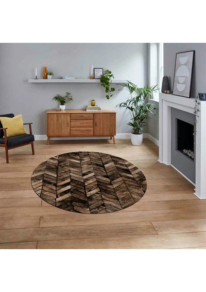 Dijital Baskılı Kaymaz Yıkanabilir Yuvarlak Patchwork Mutfak Salon Halısı, V-Y-Patchwork-13-Kahve,