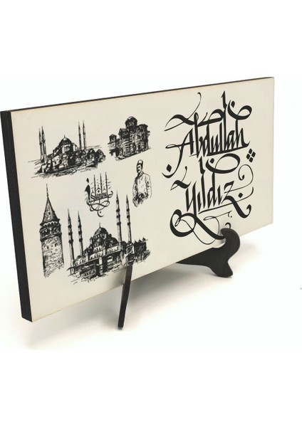 Geleneksel Hat Sanatı ile Mdf Üzerine Yazılı Masaüstü Isimlik