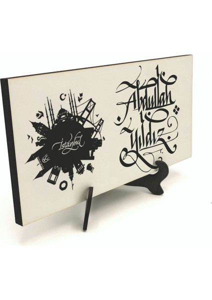 Geleneksel Hat Sanatı ile Mdf Üzerine Yazılı Masaüstü Isimlik