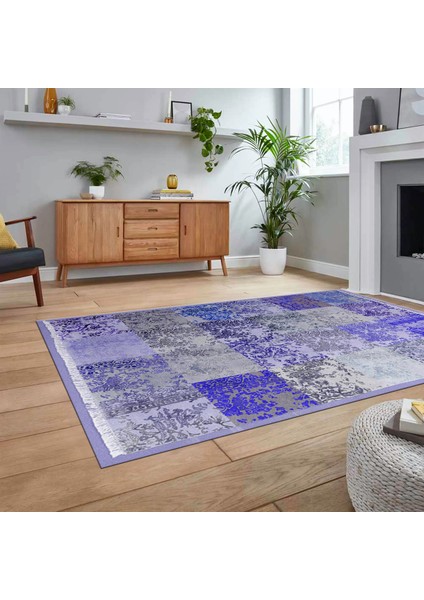 Dijital Baskılı Kaymaz Taban Yıkanabilir Patchwork Yolluk Salon Halısı, V-Patchwork-17-Mavi, fiyatları