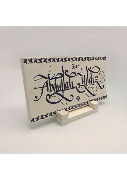 Geleneksel Hat Sanatı Ile Isim Yazılı Doğaltaş Masaüstü Isimlik 10X20 Dkd-42