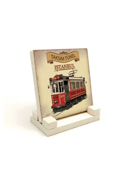 Nostaljik Tramvay Baskılı Doğaltaş Masaüstlük