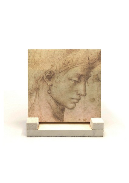 Baş Etüdü Leonardo Da Vinci Baskılı Doğaltaş Masaüstlük 10X10 KRG-139