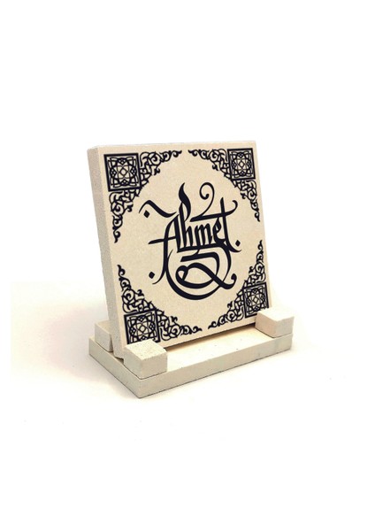Geleneksel Hat Sanatı Ile Isim Yazılı Doğaltaş Masaüstü Isimlik 10X10 Kkd-44