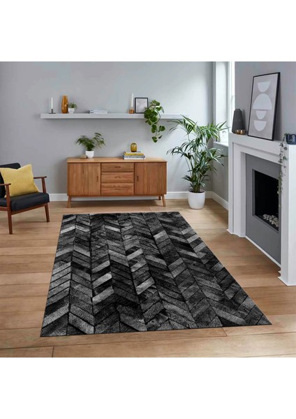 Dijital Baskılı Kaymaz Taban Yıkanabilir Patchwork Yolluk Salon Halısı, V-Patchwork-13-Antrasit,