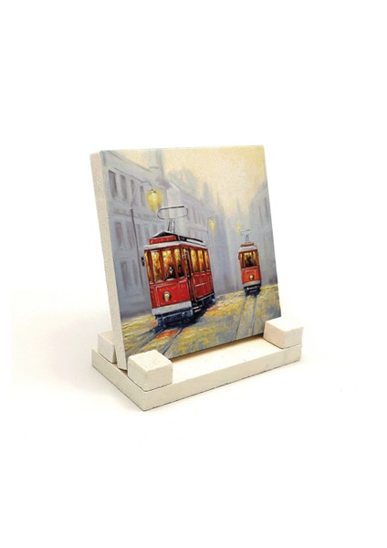 Nostaljik Tramvay Baskılı Doğaltaş Masaüstlük