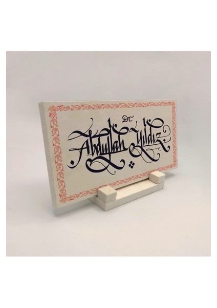 Geleneksel Hat Sanatı Ile Isim Yazılı Doğaltaş Masaüstü Isimlik 10X20 Dkd-5