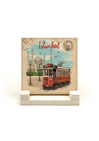 Nostaljik Tramvay Baskılı Doğaltaş Masaüstlük fiyatları