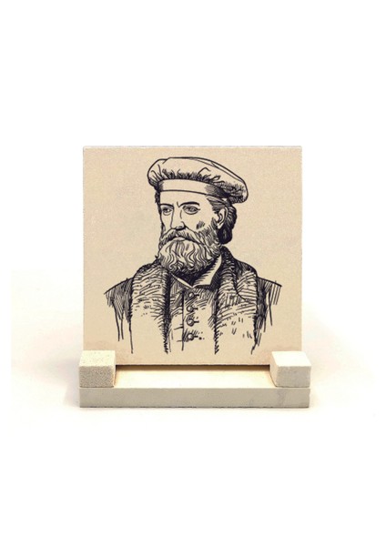 Italyan Kaşif, Marco Polo Baskılı Doğaltaş Masaüstlük 10X10 Krg-62