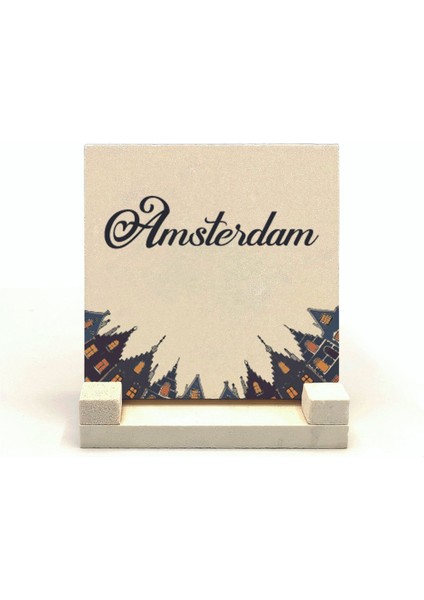 Amsterdam Görseli Baskılı Doğaltaş Masaüstlük 10X10 Krg-12