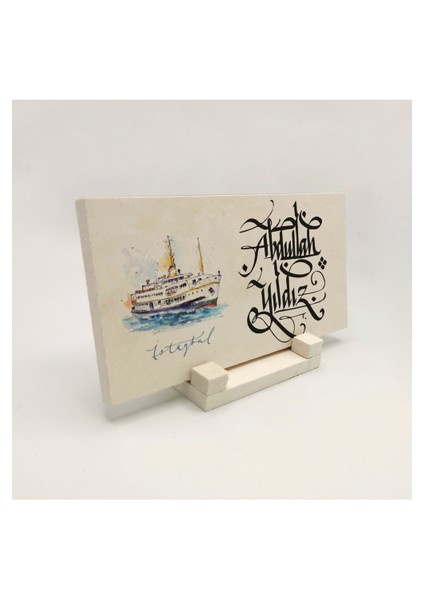 Geleneksel Hat Sanatı ile Doğal Taş Üzerine Yazılı Masaüstü Isimlik