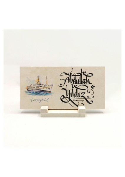 Geleneksel Hat Sanatı ile Doğal Taş Üzerine Yazılı Masaüstü Isimlik fiyatları