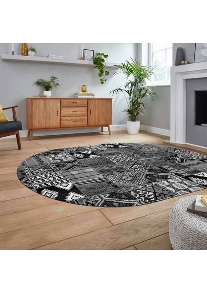 Dijital Baskılı Kaymaz Yıkanabilir Oval Patchwork Yolluk Salon Halısı, V-O-Patchwork-06-Gri, fiyatları