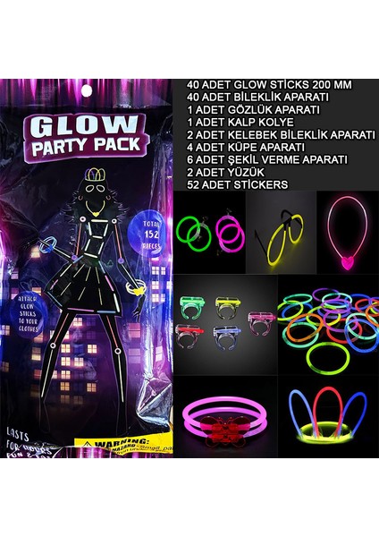 Glow Parti Seti 152 Parçalık Lüks Glow Stick Kostüm Seti