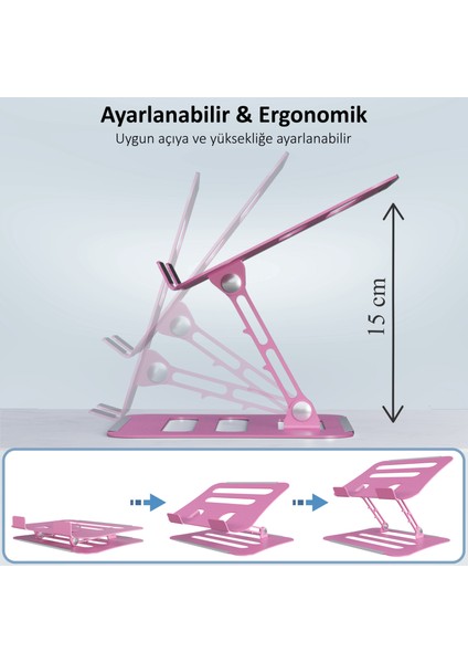 Jön Metal Katlanabilir Telefon Tutuculu Tüm Modellerle Uyumlu Ayarlanabilir Notebook Laptop Standı Yükseltici