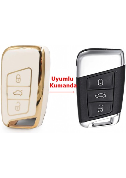 Volkswagen Passat B8 Skoda Superb Kodiaq Uyumlu Smart Kumanda Kılıfı Oto Anahtarlık Beyaz modelleri
